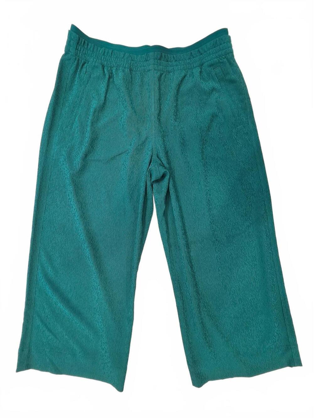 Athleta Green Textured Wide Leg Cropped Pants Culottes Elastic Waist 14P